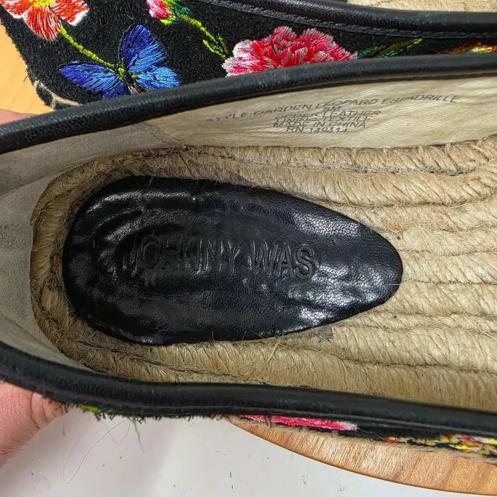 Johnny Was Shoe Women 8 Garden Leopard Espadrille Flat Floral Summer Embroidered